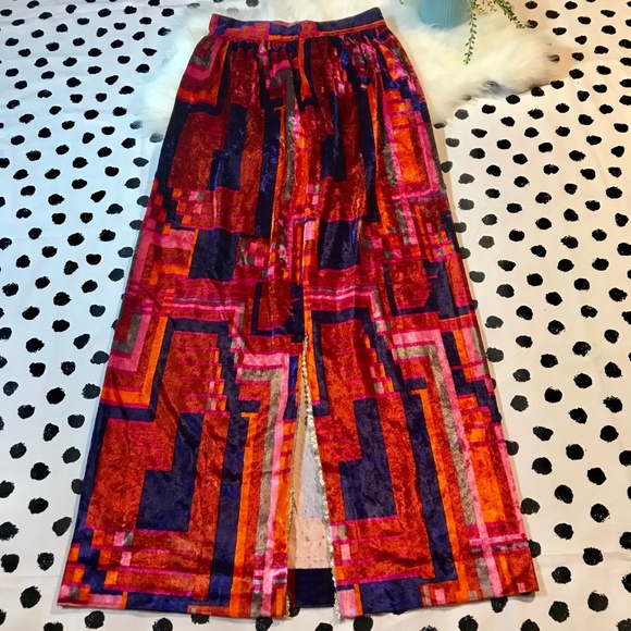 VTG Velvet Mod Maxi Skirt Festival Hippie Boho - Picture 2 of 8